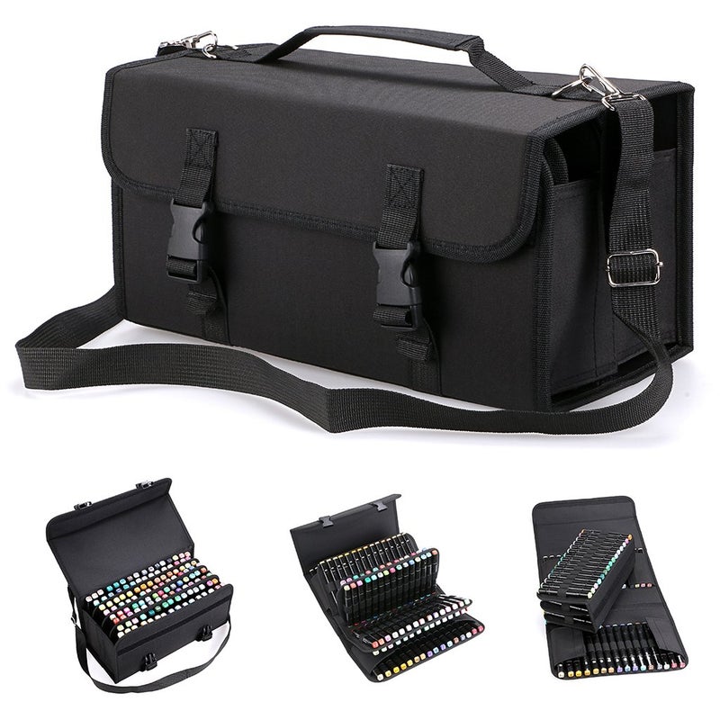 BTSKY New 120 Slots Marker Case Lipstick Organizer-Canvas Markers Holder for for Primascolor Markers and Sketch Markers (Black) - Image 1